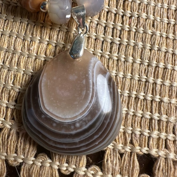 Botswana Agate Pendant and Beaded Necklace on Brown Faux Leather Double Rope - Picture 11 of 15
